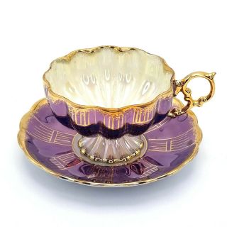 Vintage Royal Sealy China Tea Cup & Saucer Japan Iridescent Lavender / Purple