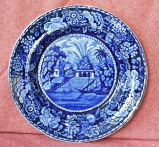 Antique Ghaut Of Cutwa I.  Hall & Sons Dark Blue Staffordshire Transferware Plate
