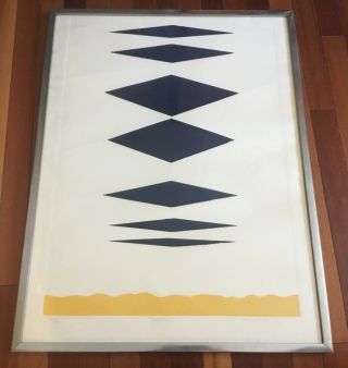 Large Vintage 1972 Modernist Geometric Abstraction Serigraph Print Signed Op Art