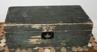 Antique Primitive Wood Document Box Dovetailed Black Paint