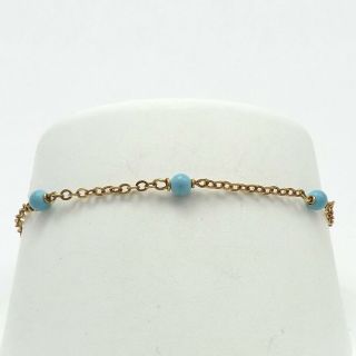 Vintage 18k Gold 750 Italy Cable Link Turquoise Ward Off Evil Baby Bracelet 6in