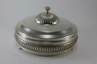 Vintage Pierced Silver Plate Casserole Glass Dish Holder Rack Stand Cradle W Lid