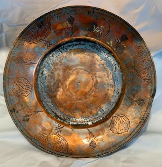 Antique Hand Hammered Tinned Copper Plate 12 ".  Great Decorative Item.