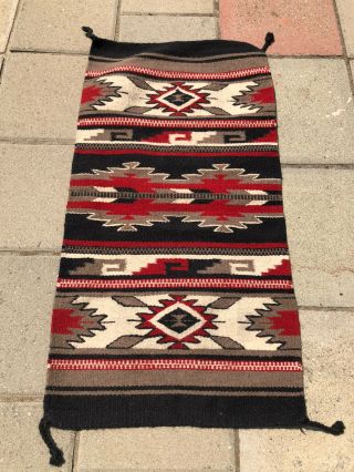 Vintage 40x20” Navajo Native American Indian Wool Rug Southwest Geometric Art