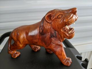 Vintage Hand Carved Wooden Lion 8 " Long 6 " High