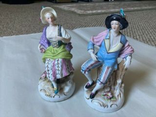 Vintage Hand Painted Porcelain Statues - Man And Woman In Period Attire