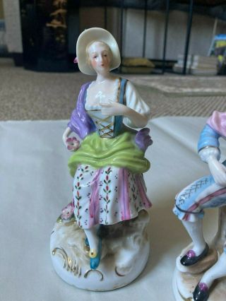 VINTAGE HAND PAINTED PORCELAIN STATUES - MAN AND WOMAN IN PERIOD ATTIRE 3