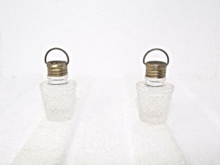 Vintage Salt And Pepper Shakers Small Cut Glass With Metal Lids,  Rare Less 2