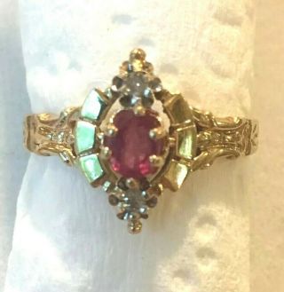 Antique Estate 14k Gold Natural Red Ruby & Diamond Ring Victorian Band Sz 7.  5