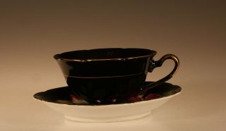Chugai China Black with Large Pink Cabbage Roses Cup and Saucer,  Japan 3