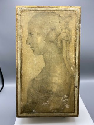 Vintage Florence Italy Florentine Box Gold Gilt Over Wood Victorian Lady 10 X 6”