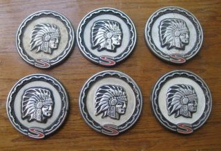Set Of 6 Vintage Jeep Cherokee Chief Indian Head S Emblems - Coasters