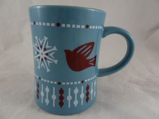 Peets Coffee & Tea Blue Mug Cup Snowflake & Red Dove Birds Christmas