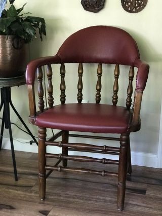 Vintage Antique “hale Co” Oak Wood Wooden Captains Dining Side Accent Arm Chair