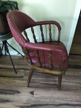 Vintage Antique “Hale Co” Oak Wood Wooden Captains Dining Side Accent Arm Chair 3