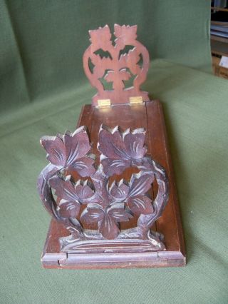 Antique 19th Cent Black Forest Style Carved Wood Book Ends / Slide Stand