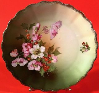 Antique P.  T.  Bavaria Plate Hand Painted Scalloped Brushed Gold Border 8 1/4 "