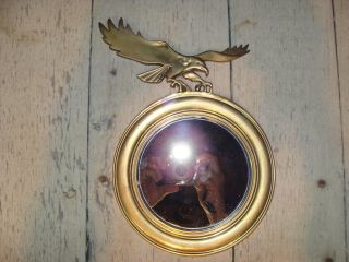 Rare Antique Federal Style Eagle Brass Wall Mirror Round 12 " Tall Heavy