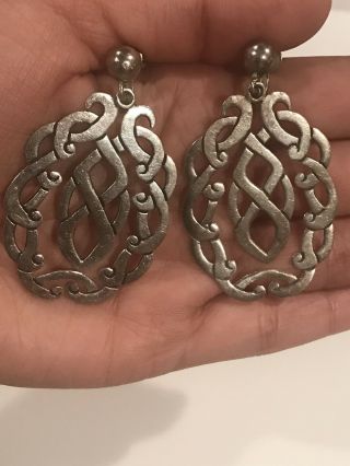 Estate Vintage Huge Scroll Taxco Mexico Sterling Silver Screw On Earrings Signed