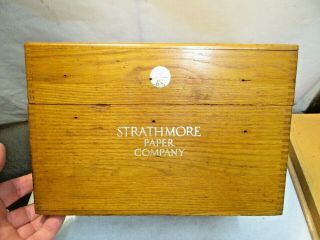 Vintage Strathmore Paper Co.  Oak Wood Index File Box W Hinged Lid & Dovetail Cor