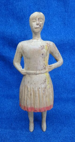 Vintage 8 " Primitive Artist Hand Carved Wood Female Figure Folk Art Ooak 1930s?