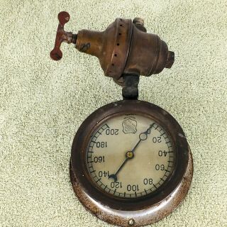 Vintage Ashcroft 6” Steam Pressure Gauge 200 Psi Petcock Steampunk
