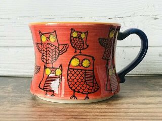 Pier 1 Imports Stackable Red Green Blue Owl Coffee Tea Cup Mug Euc Whimsy