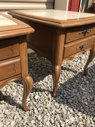 Vintage Pair French Style Marble Top End Tables Night Stands