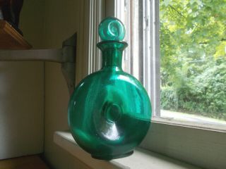 Teal Green Hand Blown Pinch Bottle With Matching Blown Glass Stopper