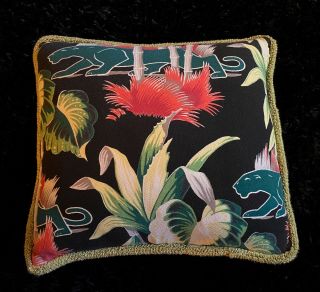 Vintage Barkcloth Pillow - Rare Panther Fabric - Art Deco - Mid Century