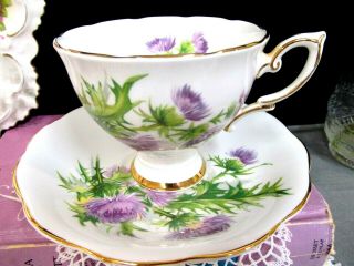 Royal Standard Tea Cup And Saucer Purple Thistle Floral Teacup Scots Emblem