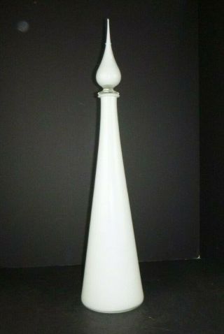 Vtg Mid Century Modern Empoli White Cased Glass Genie Bottle Decanter 24.  5 " 2