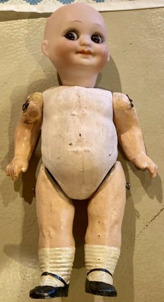Antique 6 1/2 " German Bisque 323 Am Googlie Doll On Jointed Body