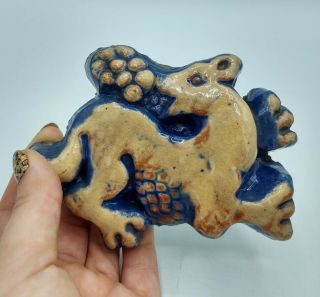 Vintage Moravian Henry Mercer Pottery Tile Blue Dragon Fu Dog Doylestown Pa