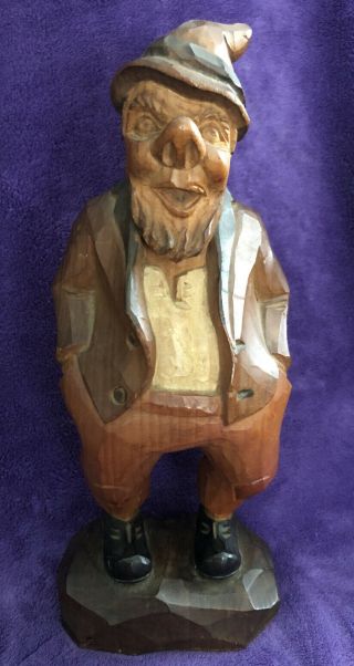 Large Antique Hand Carved Wooden Figure German Man Hands In Pocket 11 1/4 " Tall