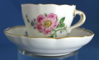 Meissen Demi Cup & Saucer Set Pink Floral Marked With Crossed Swords,  Germany