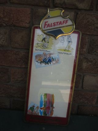Vintage Falstaff Beer Sign Glass W/ Metal Frame Tavern Liquor License Holder Bar