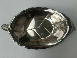 Vintage Silver Plate Leaf Shaped Serving Tray Rose Handle International Silver