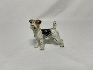 Antique Vintage Cast Iron Hubley Wire Haired Fox Terrier Paperweight Dog Mini