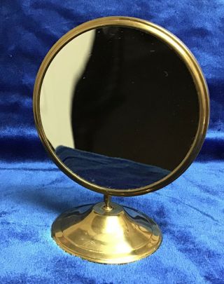 Vintage Brass Beveled Vanity Mirror With Adjustable Swiveling Base