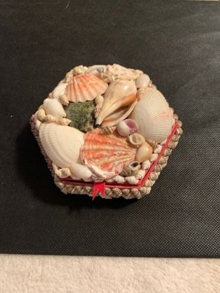 Vintage Folk Art Seashell Sea Shell Trinket Jewelry Box Hand Made Beach Decor