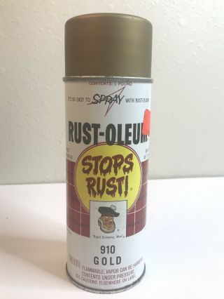 Vintage Rust - Oleum Gold Spray Paint Can 910 Big Scottie Metal Cap 1965