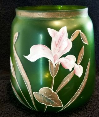 Antique Hand Painted Bohemian Victorian Squat Glass Vase Carl Goldberg