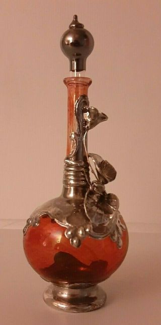 Vintage Sterling Silver Overlay Art Glass Perfume Bottle Uri - Elite Israel 2