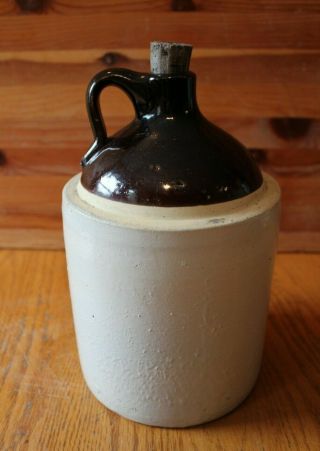 Jug Salt Glaze Two Tone Crock Stoneware Moonshine Whiskey 9 " Antique Vintage