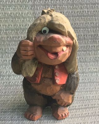Norwegian Gnome Troll Wood Carved By Hand In Norway One Eye