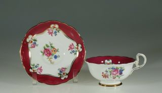 Aynsley Burgundy with Pink Roses Tea Cup and Saucer,  England c.  1925 2