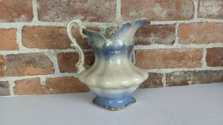 Antique Victorian Ivory Blue Gold Ornate Water Pitcher Made In France Pluto 8 "