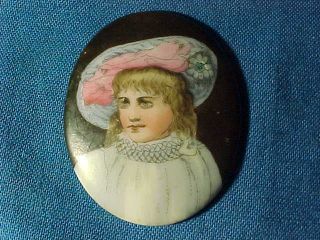 19thc Victorian Era Miniature Porcelain Hand Painted Portrait Of Young Woman 3