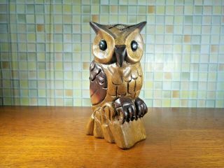 Thai Wooden Owl Wood Carved Statue Figurine Handmade Collectible Home Decor 2